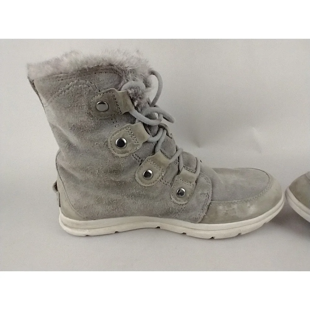 Sorel Explorer Joan Boots Womens 10 Gray Suede Shearling Lined NL3039-052 Winter